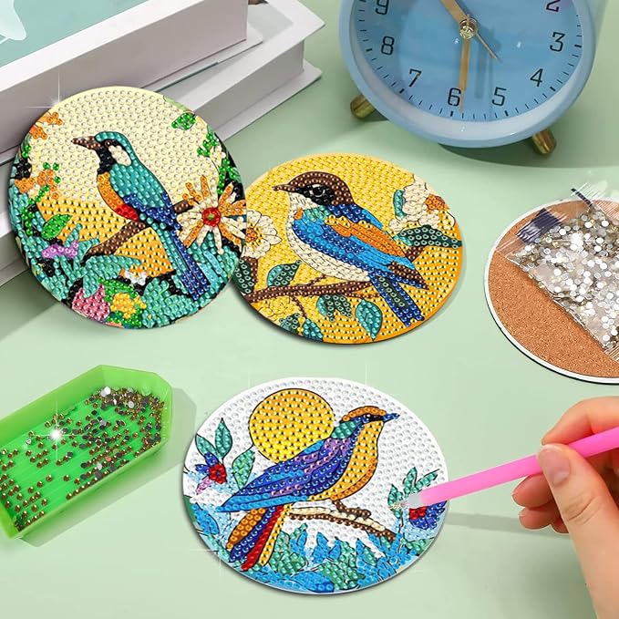 EWJRNSF 6 PCS Bird Diamond Art Coasters DIY Kit