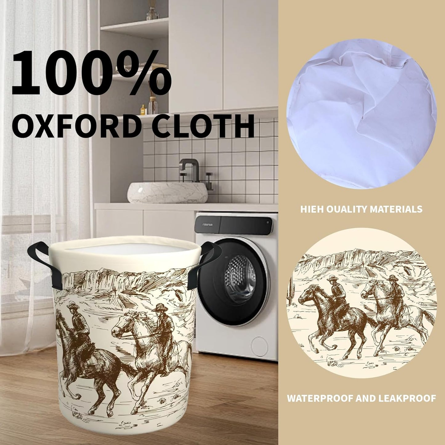 Western Cowboy Laundry Basket Gifts for Boys, Boys' Room Decor Baby Nursery Hamper Western Room Decor 19.6x15.7 Inch