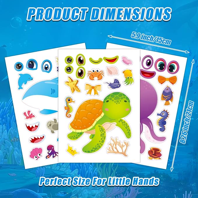 48 Sheets Create Funny Ocean Animals Stickers, Make a Face Stickers