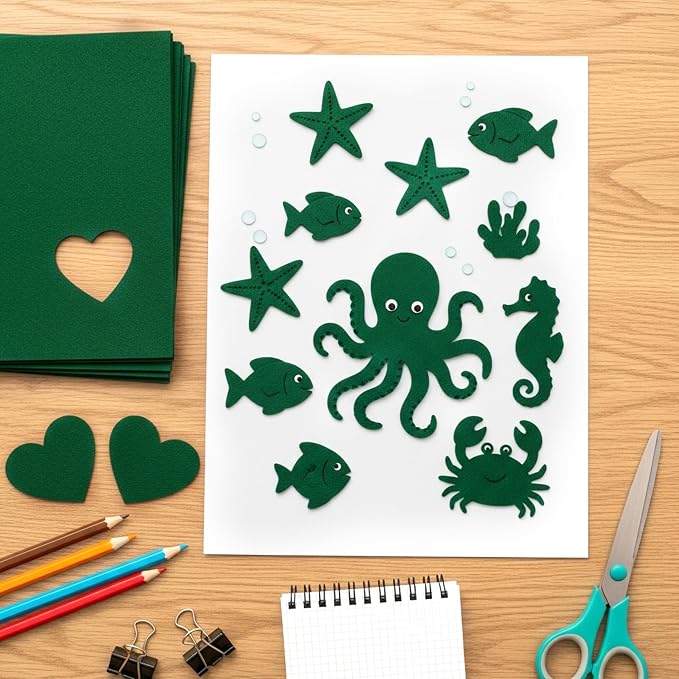 Caydo 12PCS Self Adhesive Felt Sheets, Soft Velvet Green Felt Fabric