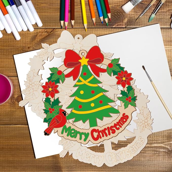 Paintable Christmas Ornaments 3 Sets, Wooden Ornaments to Paint, Unifished