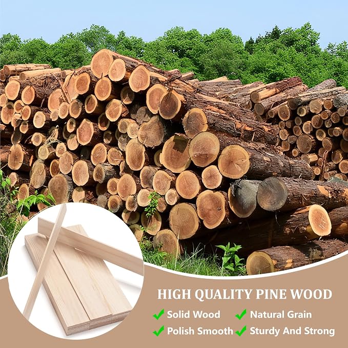 Wooden Dowels for Crafts, Wood Slats Trim Strips for Wall 1/8" × 2" × 12"