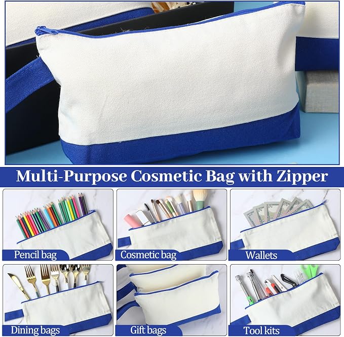 Silkfly 48 Pcs Cotton Canvas Makeup Bags Cosmetic Zipper Bags 10.2 x 5.5 x 2''