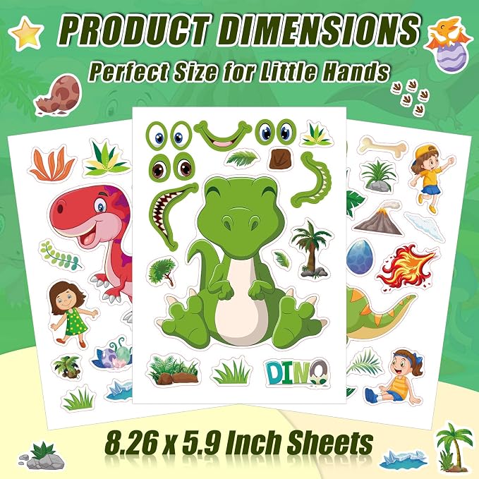 42 Sheets Create Funny Dinosaur Stickers, Make a Face Stickers