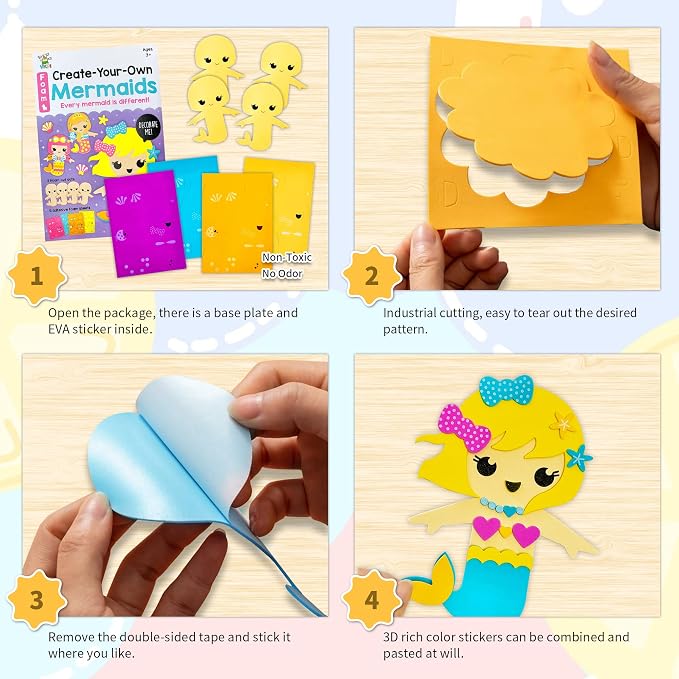 VKPI 4 Pieces EVA Foam Art Crafts Gift Kit, Creative Make Your Own Mermaids
