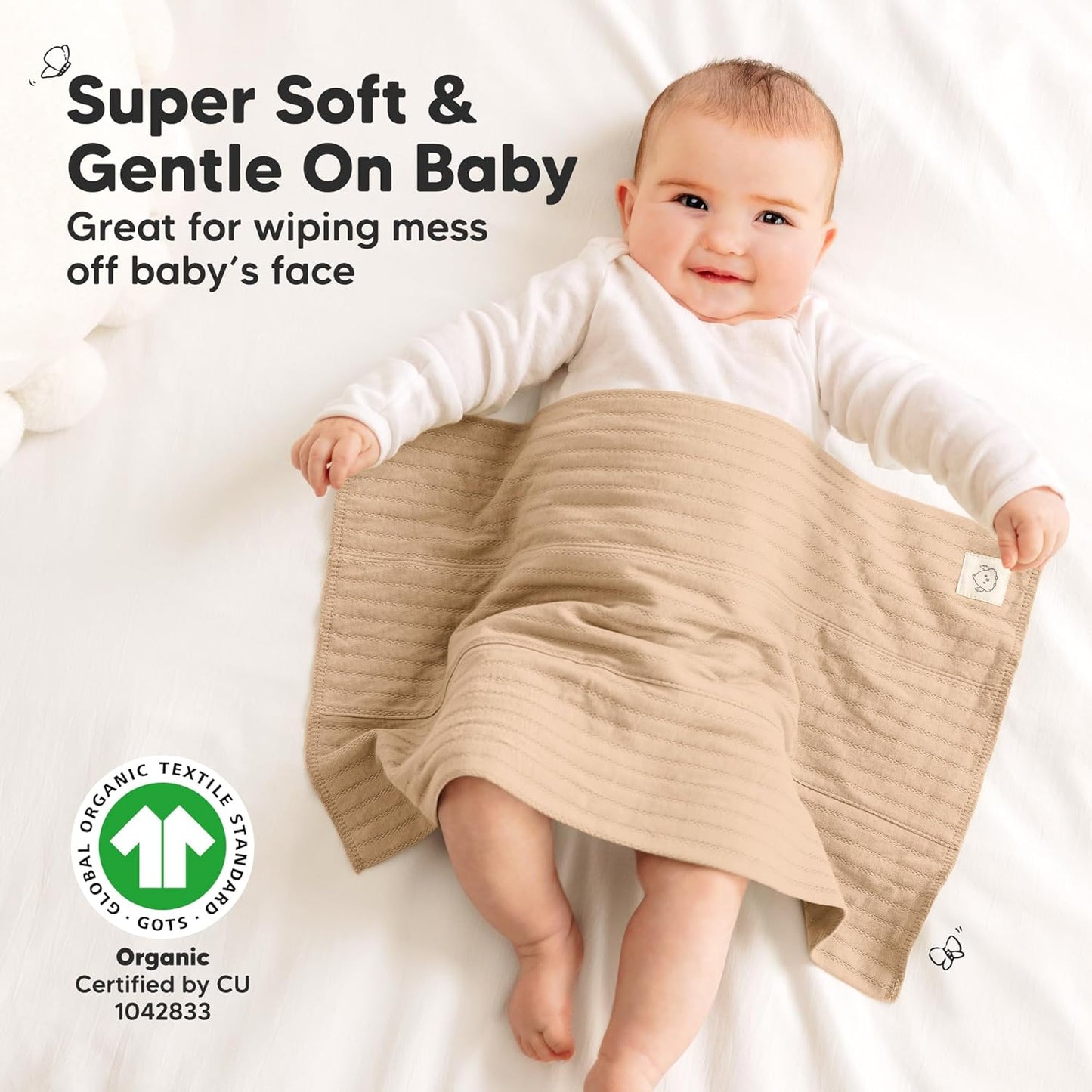 KeaBabies Organic Cotton Burp Cloths Baby Girl, Boy - 6-Pack Large Burping Clothes for Babies, Spit Up Rags, Super Soft & Absorbent Newborn Wash Towels, Gender Neutral, Non-Shrink (Stria, Rosewood)