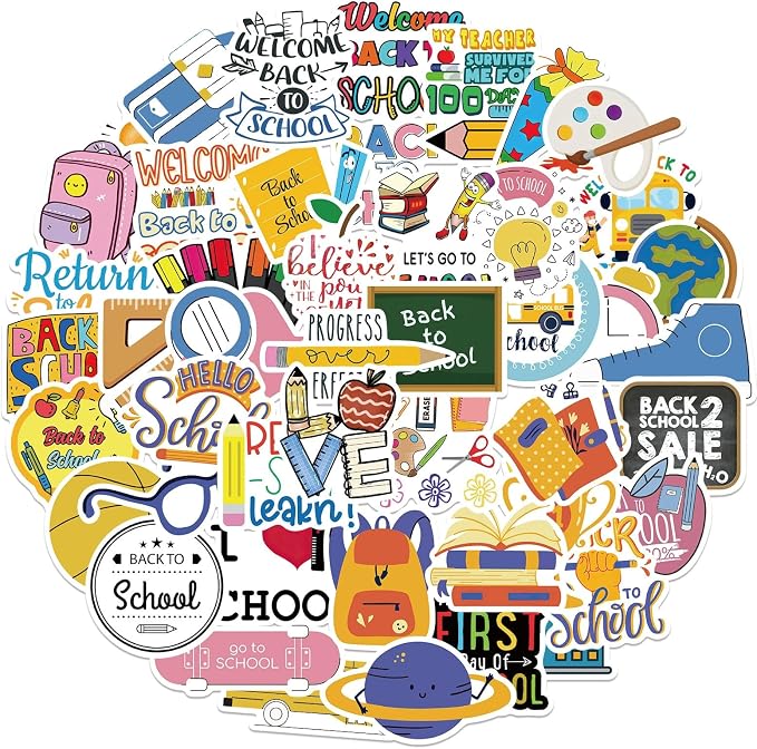50PCS Back to School Stickers, First Day of School Teacher Reward Party
