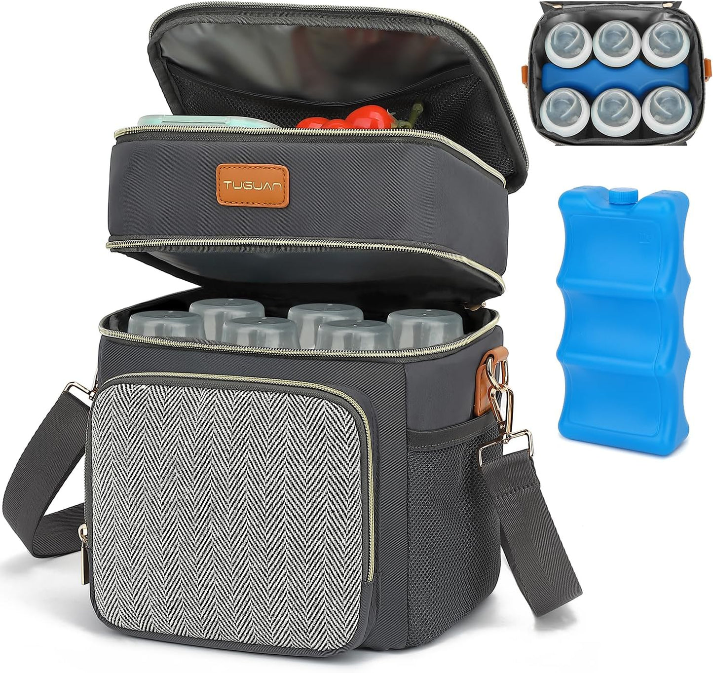 Double Layer Breastmilk Cooler Bag with Ice Pack Insulated Travel Bag for Baby Bottle Breast Milk Storage & Feeding Fits 6 Bottles Up to 9 Ounces Portable Leakproof Bottle Bag for Travel Daycare