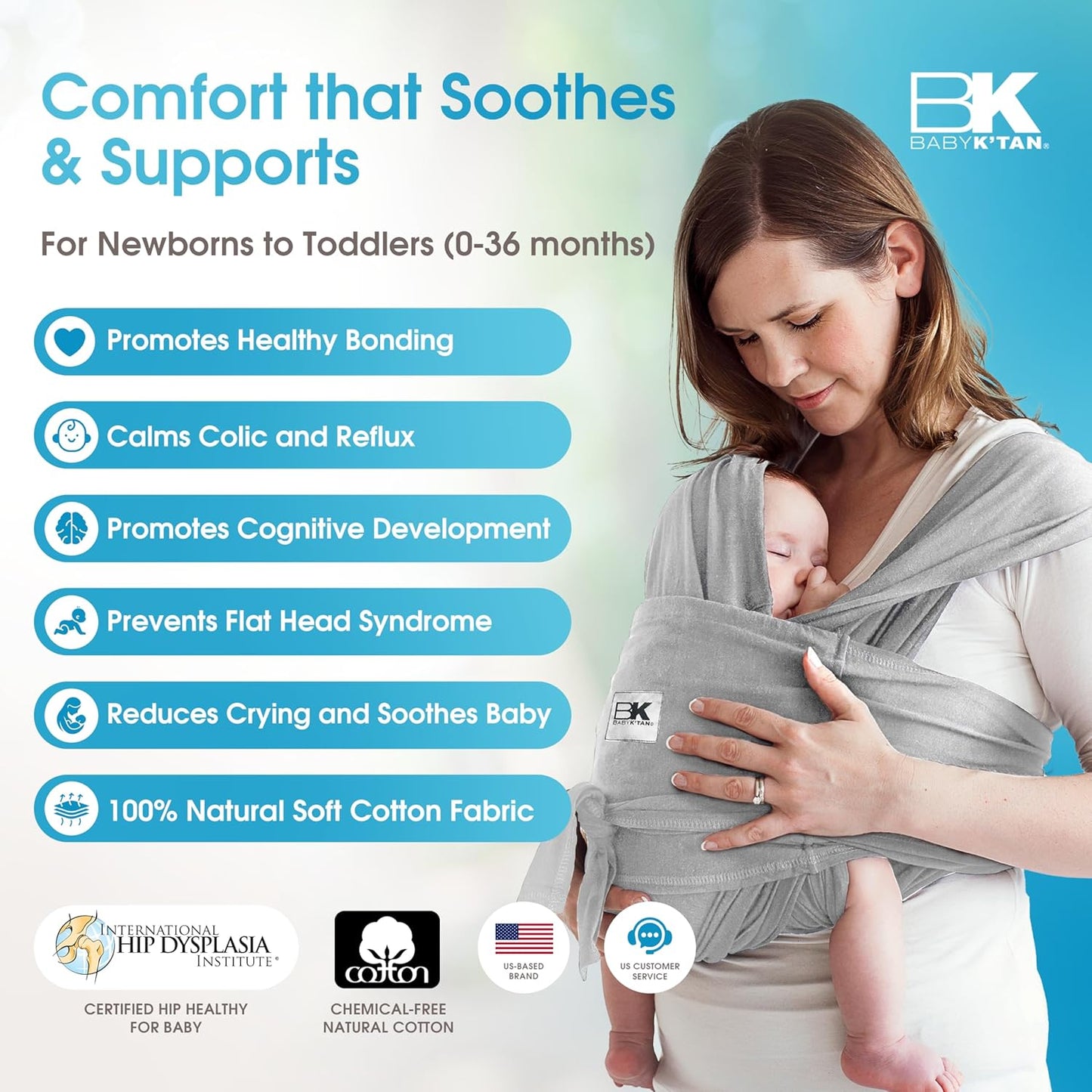 Original Baby K'tan Baby Carrier: #1 Easy Pre-Wrapped, Soft, Slip-On, No Rings, No Buckles | 5 in 1 Baby Sling Gift | The Best Hands Free Infant Wrap | Heather Grey | Large