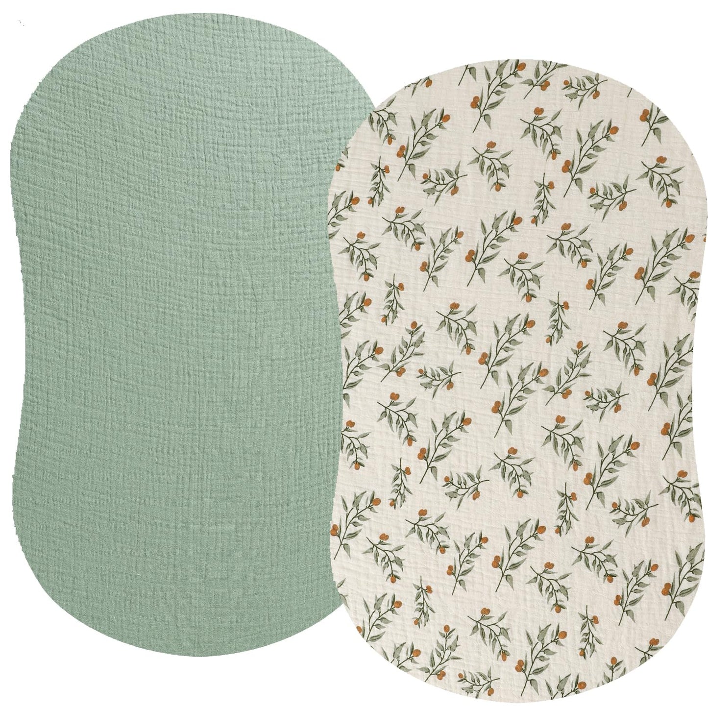 Muslin Bassinet Sheet Compatible with Halo Bassinest Swivel Flex Glide Premiere & Luxe Series Sleeper 2 Pack Cotton Stylish Boho Fitted Bassinet Sheets Super Soft for Baby Roman Green & Botanical Leaf