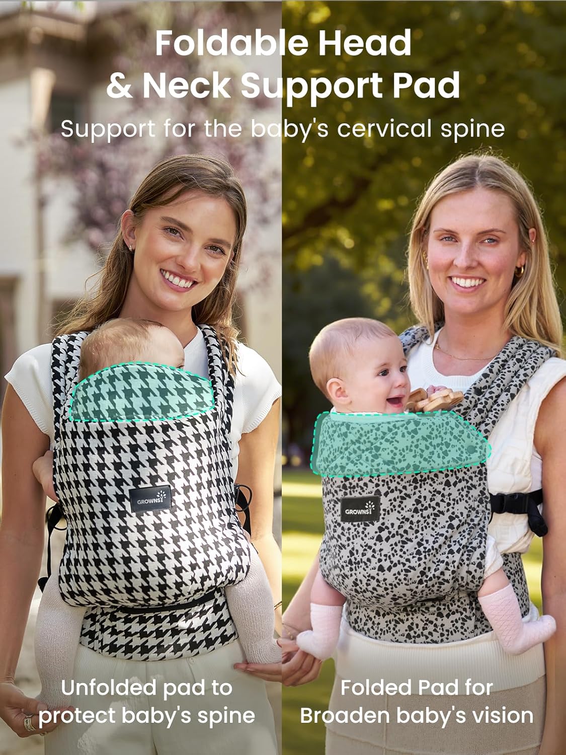 GROWNSY Baby Carrier Newborns to Toddlers, Ergonomic Baby Toddler Carrier Wraps with Head Support, Easy to Wear, Infant Carrier Baby Gift, Travel and Hiking Friendly, 7 to 44 lb (Gray-Leopard)