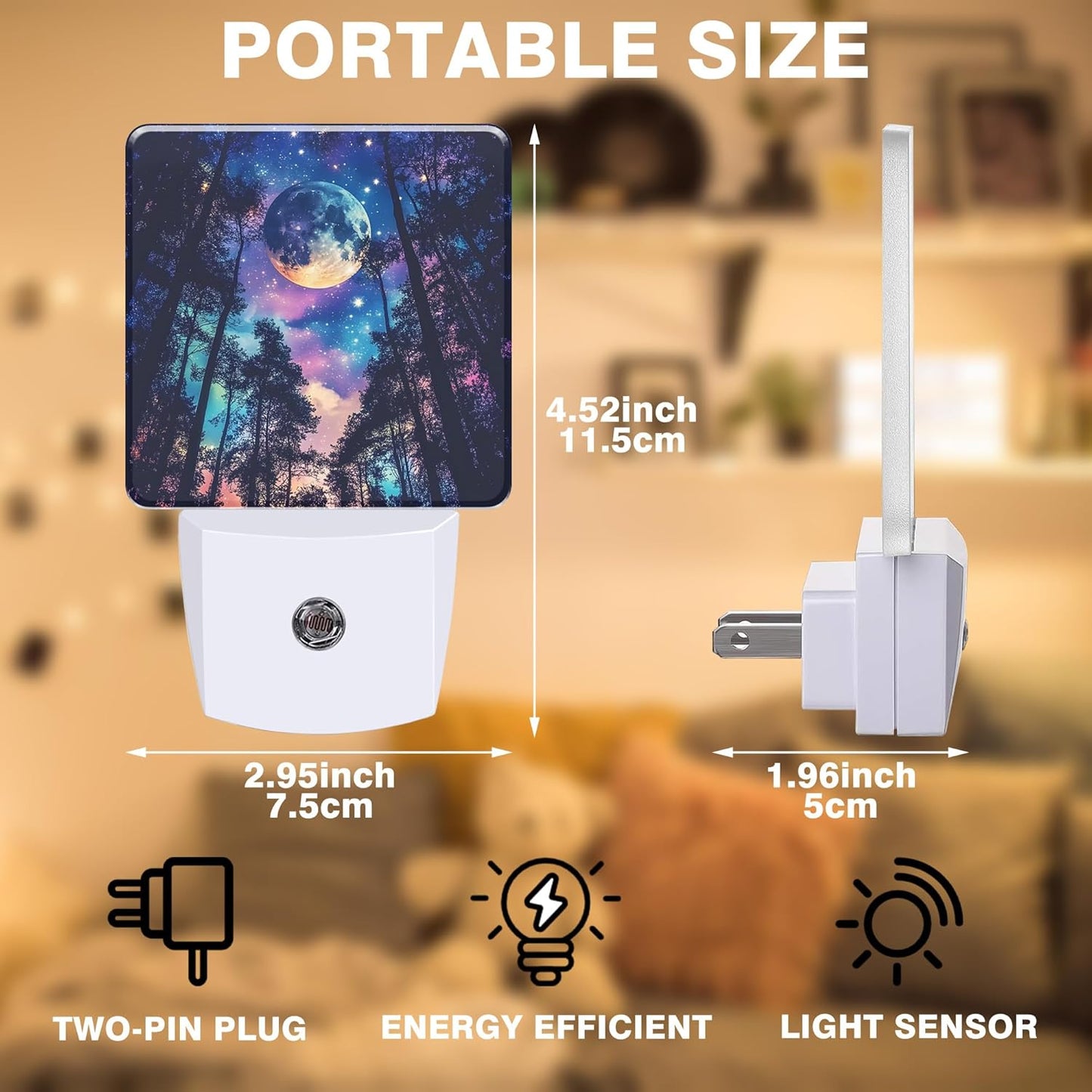 Starry Sky Night Light Moon and Forest Night Lights Plug into Wall Smart Dusk to Dawn Sensor 0.5W Energy Efficient Led Lamp for Men Women Bedroom Bathroom Hallway Stairway Decor