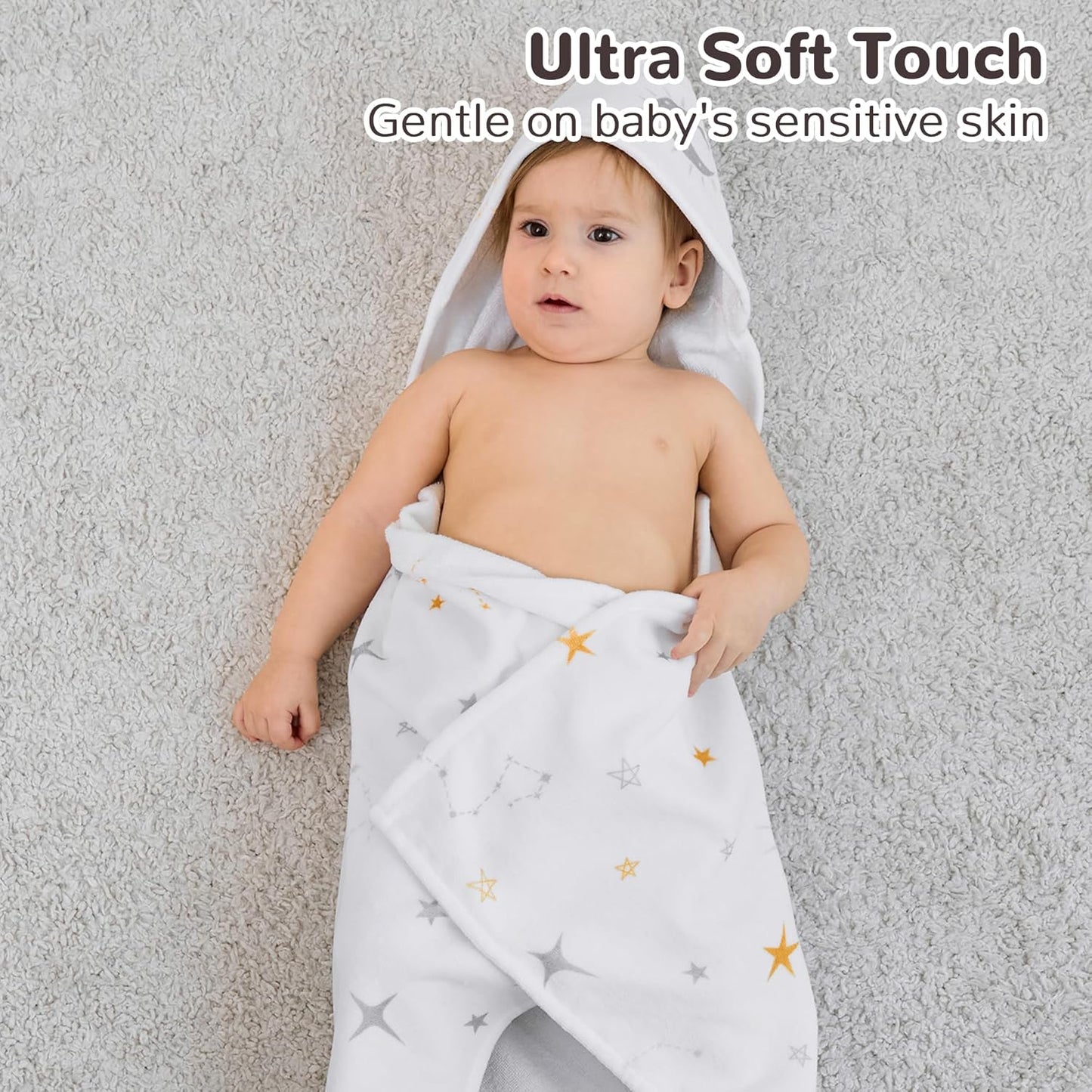 Viviland 2 Pack Hooded Baby Towels, Soft 100% Cotton Baby Bath Towels with Hood, Extra Thick and Absorbent, Essential for Newborns, Kids, Infants - Girls and Boys (Moon & Leaves)