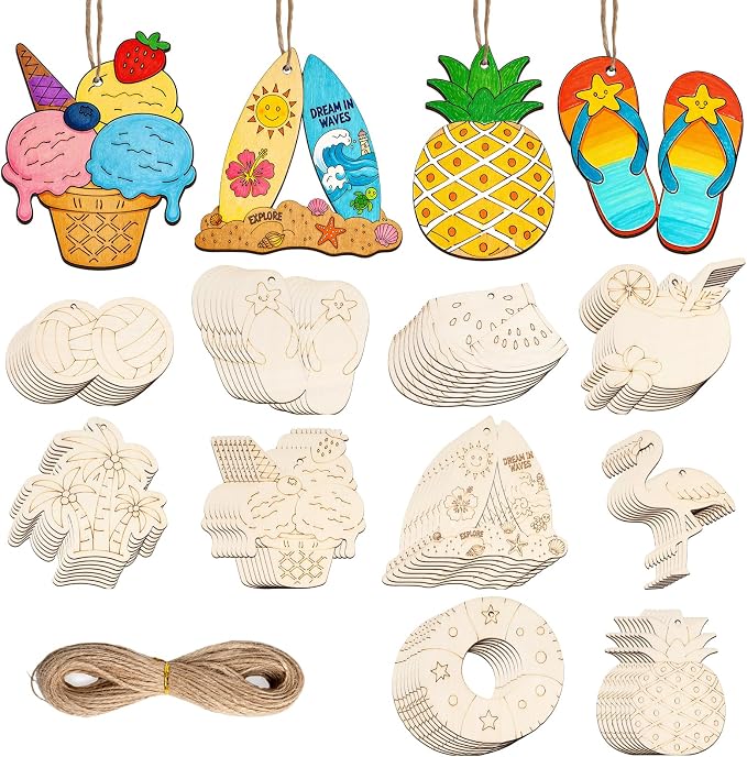 80PCS Unfinished Ornament Wood Crafts, Painting Blank Wooden Cutouts | DIY 10