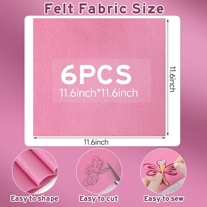 HaoFeiJH 6 Pcs Soft Pink Felt Fabric Sheets
