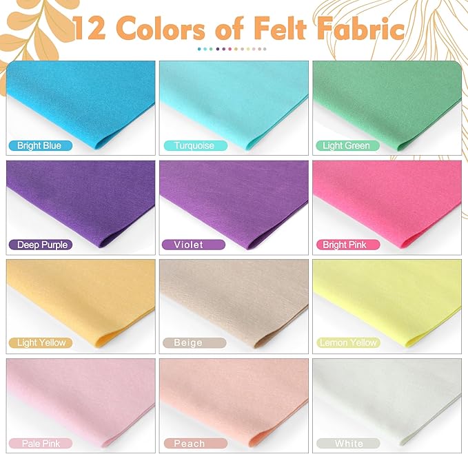 HaoFeiJH 12 Rolls 8"x20" 1.4mm Thick Soft Felt Fabric Sheets – 12 Assorted