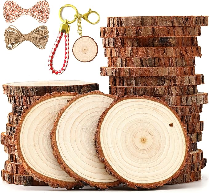 SENMUT Wood Slices 30 Pcs 3.1-3.6inch Natural Rounds Unfinished Wooden Circles