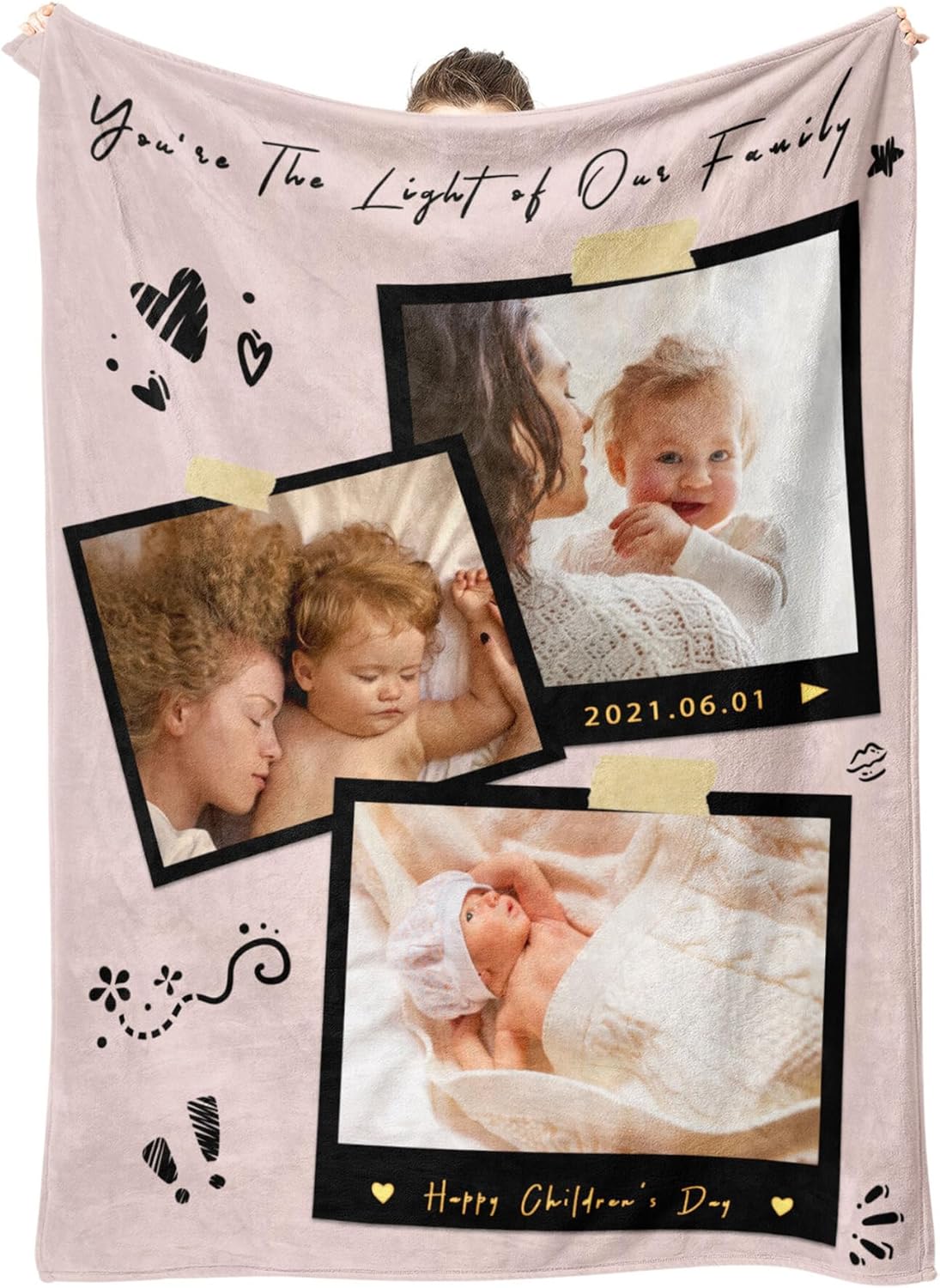 Personalized Mother's Day Blanket Gifts for Mom Custom Flannel Blankets with Photos Pictures Text， Customized Mothers Day Birthday Gift for Mom Grandma Wife