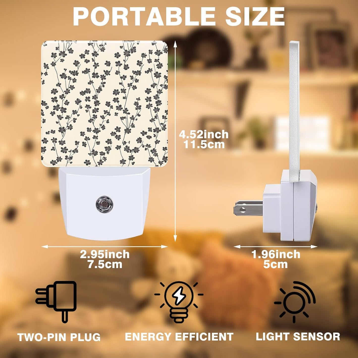 Vintage Flower Night Light, Retro Floral Plug-in Nightlight with Dusk to Dawn Auto Sensor for Home Bedroom Hallway Kitchen 0.5W Sleep Friendly Led Lamp for Women Men