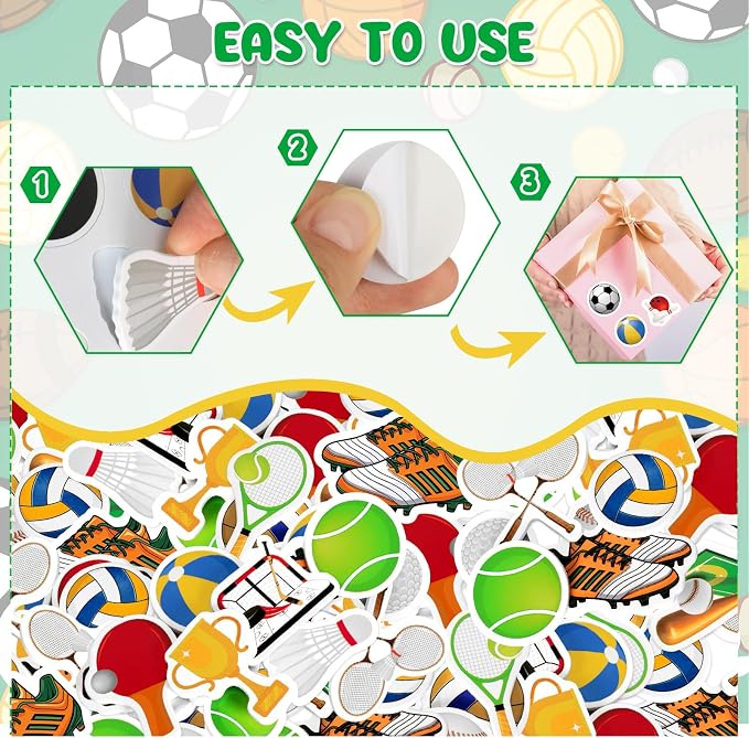 300Pcs Sports Foam Stickers, Self-Adhesive Sport Balls Stickers Basketball