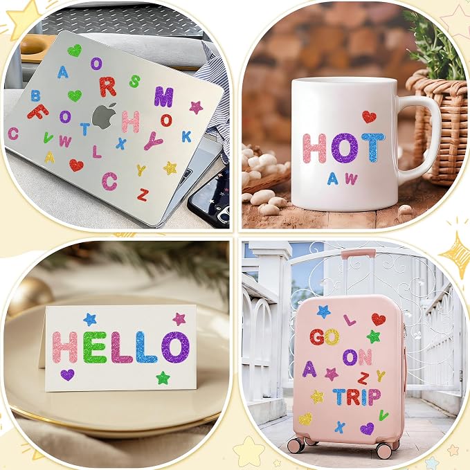 Foam Letter Stickers, 7 Sheets 3D Glitter Alphabet Stickers