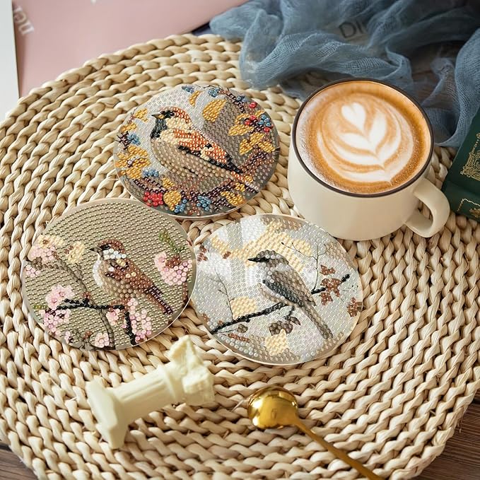 Clendo 8 PCS Bird Diamond Art Coaster Kits
