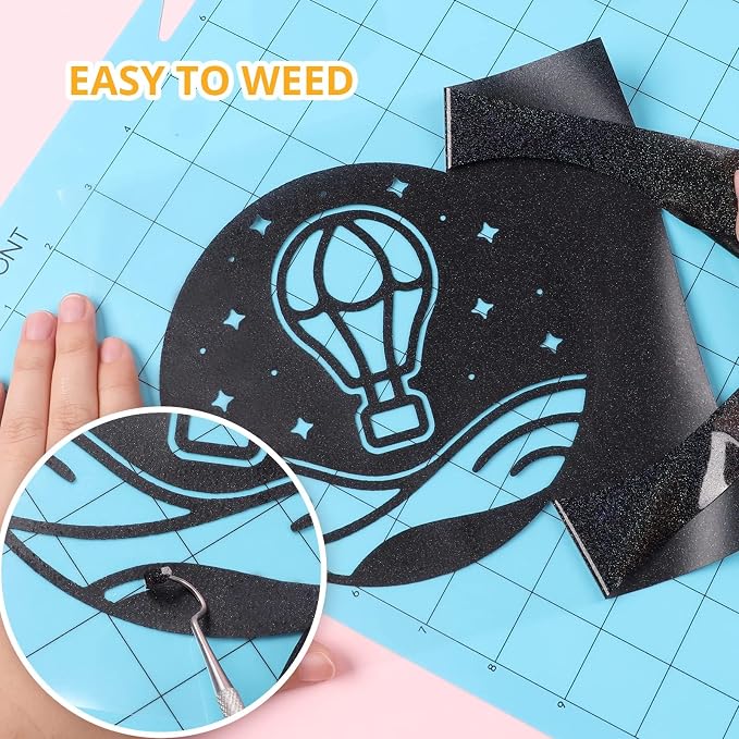 HTVRONT Black Glitter Heat Transfer Vinyl, Iron on Vinyl
