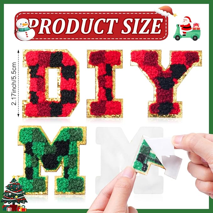 WILLBOND 52 Pcs Christmas Alphabet Patches Self Adhesive Letter Patches