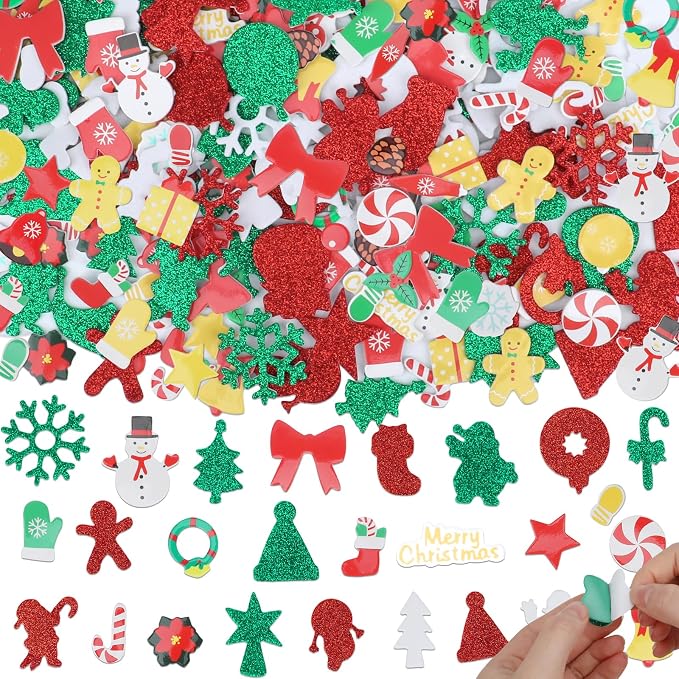 Coopay 600 Pcs Christmas Foam Stickers, Self-Adhesive Glitter Foam Stickers