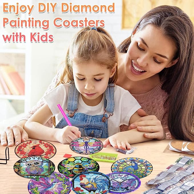ijbnhd 8 Pack Diamond Art Coasters Kits Animals Diamond Painting Coasters |