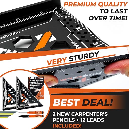 THORVALD 2 Carpenter Square 7 inch + 2 Pencils + 12 Leads