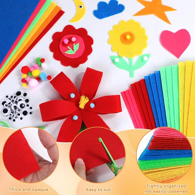 42Pcs Colorful Felt Fabric Sheets 8 x 12 Inch Assorted Red Pink Blue Soft Thick