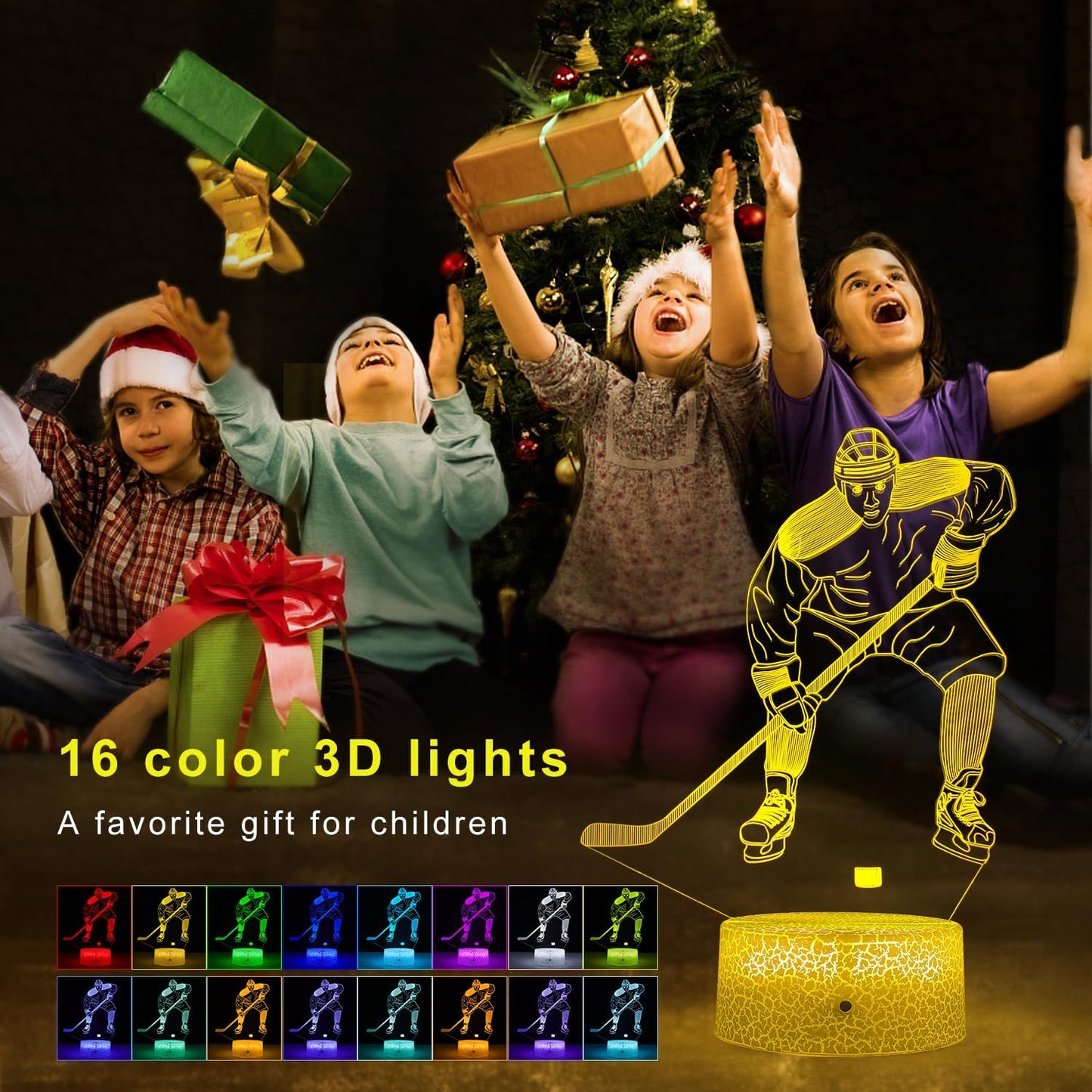 FlyonSea Kids Ice Hockey Gifts,Ice Hockey Toys 16 Color Changing Kids Night Light with Touch and Remote Control, Mens Ice Hockeys Decor Light Birthday Christmas Gifts for Kidss Boys Baby