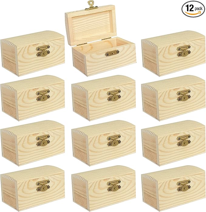 Cregugua 12 Pieces Small Wooden box Unfinished Wood Treasure Boxes