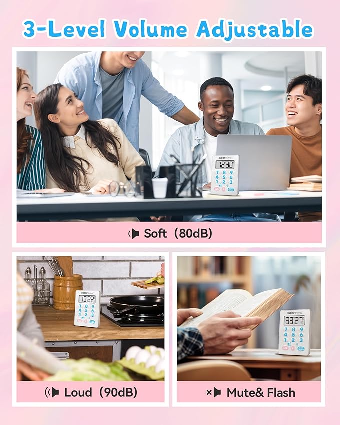 BaldrTherm Digital Kitchen Timer, Magnetic Waterproof Countdown Timer for Cooking, Shower, Workout, Classroom, Hair Color Processing, Cute.