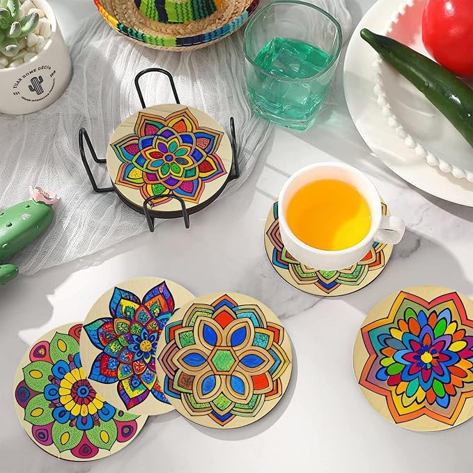 40Pcs DIY Unfinished Mandala Painting Wood Craft Wooden Chips Coloring
