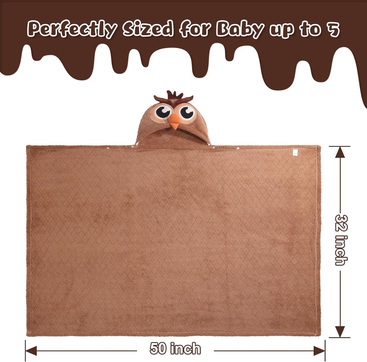 Baby Hooded Towels for Boys 0-5 Years,Ultra Thick Soft & Absorbent Towel for Toddler Boy, 50 x 32 Inches Large Size Coral Fleece with Animal Hood and Buttons, Brown Owl