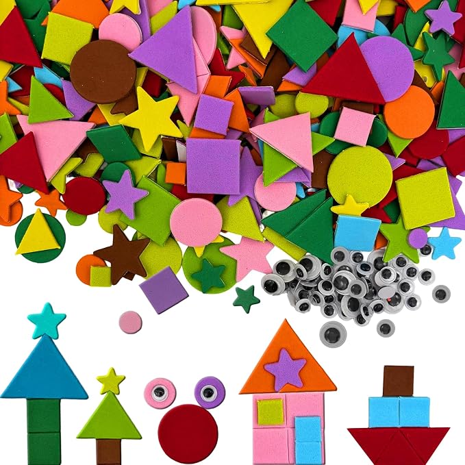 1050 pcs Foam Shapes Stickers, 4shapes-10 Colors Self Adhesive Shape