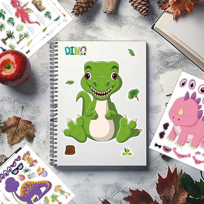 42 Sheets Create Funny Dinosaur Stickers, Make a Face Stickers