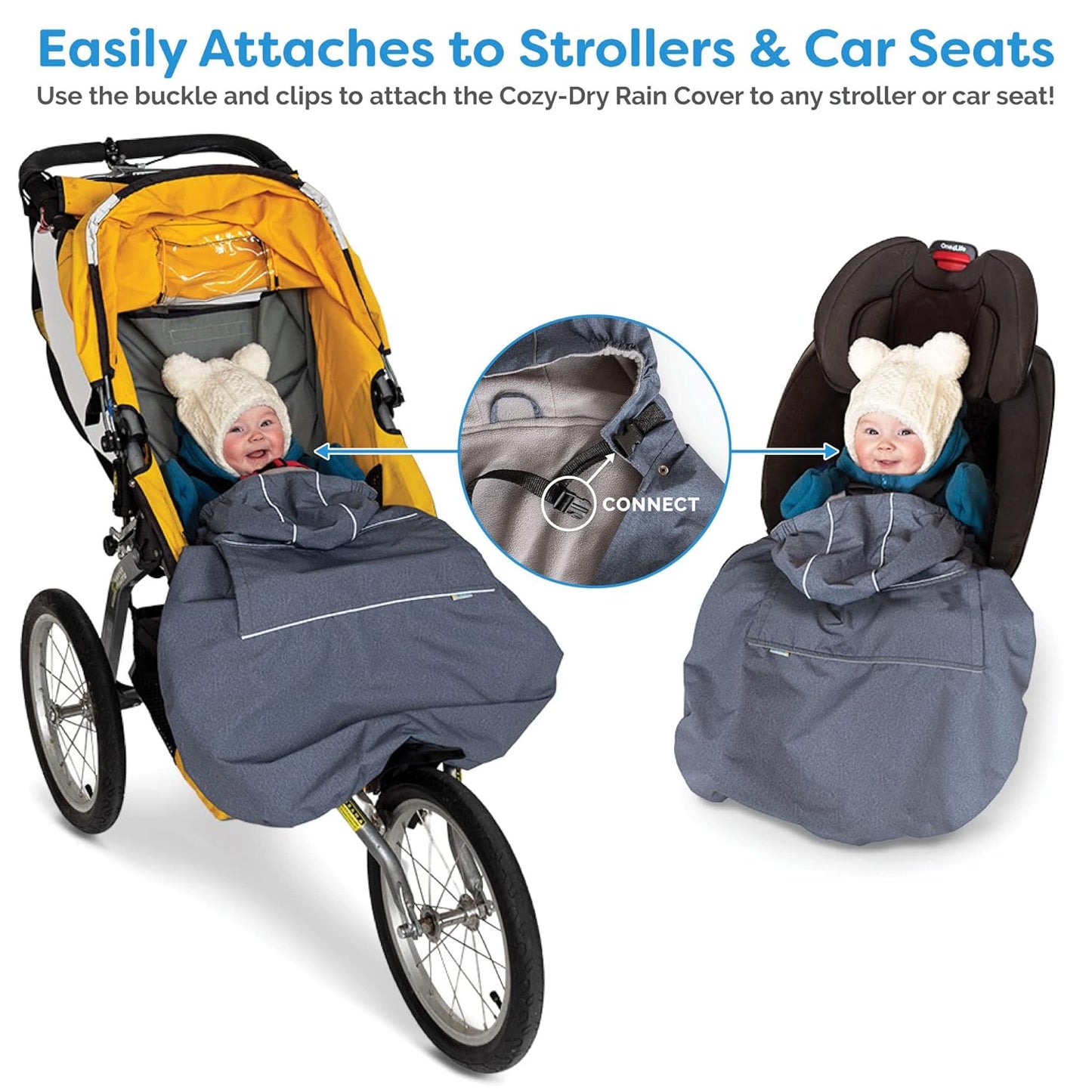 JAN & JUL Waterproof Baby Carrier Cover for Rain, Universal Fit for Car Seats and Strollers (Dusty Blue)