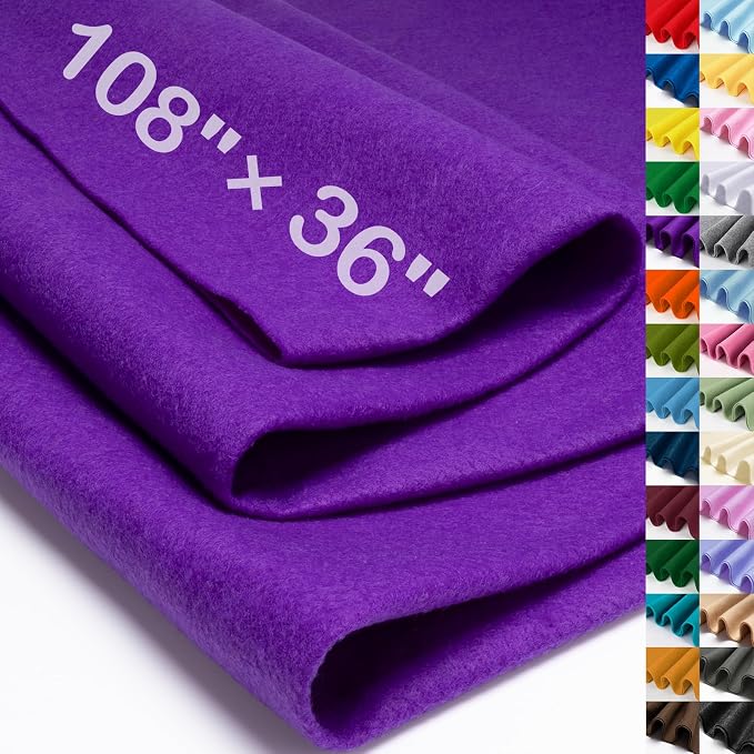XSEINO Purple Large Felt Fabric 108" X 36 ", 1.4 mm Thick Soft Felt Fabric Sheet