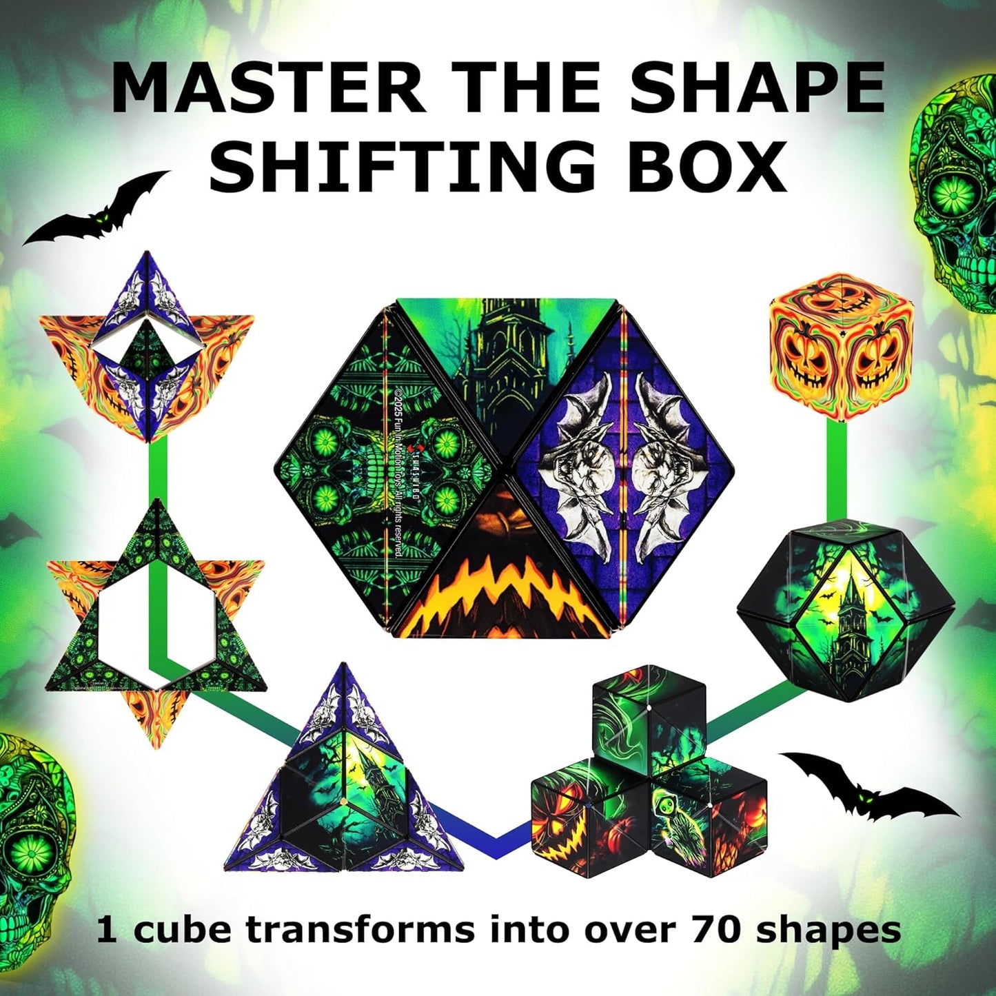 Shashibo Seasonal Halloween - Shape Shifting Box - Award-Winning, Patented Magnetic Puzzle Cube w/ 36 Rare Earth Magnets - Fidget Transforms Into Over 70 Shapes (Ghastly Jack) - Limited Edition