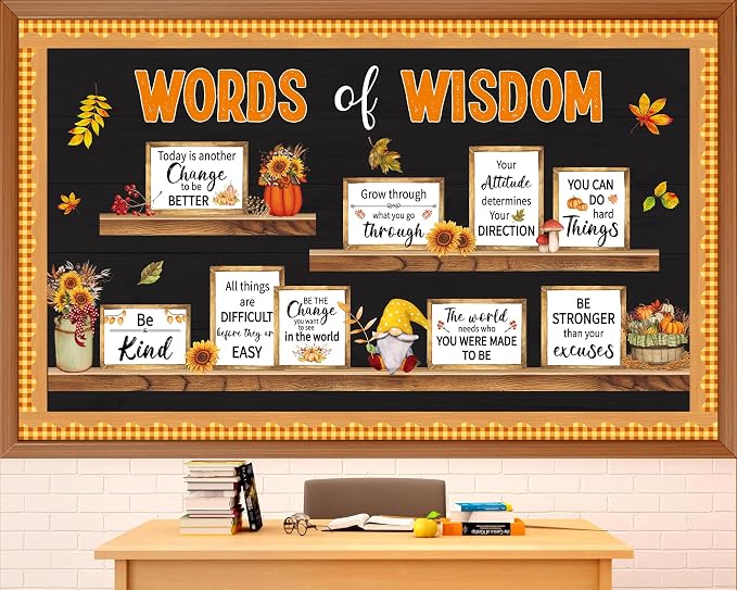 Fall Thanksgiving Bulletin Board Set Bookshelf Words of Wisdom Bulletin Board