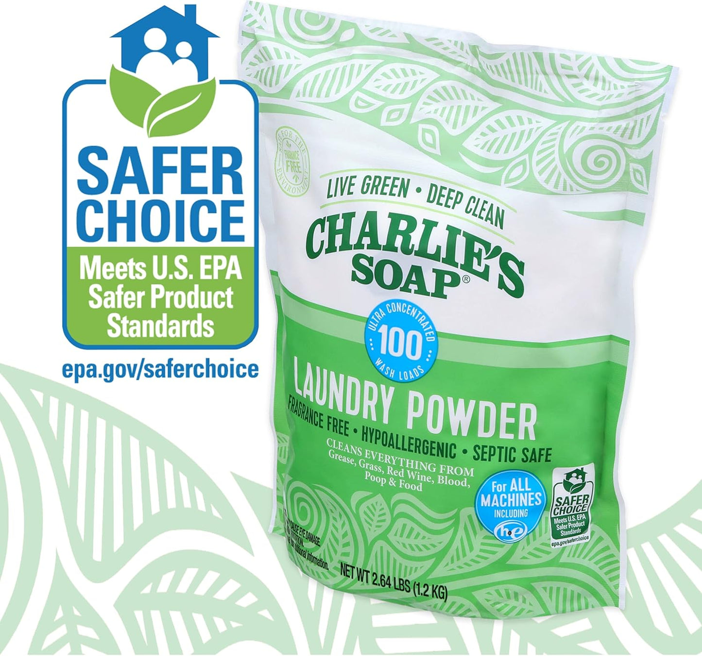 Charlie’s Soap Laundry Powder (100 Loads, 4 Pack) Deep Cleaning Washing Powder Detergent – Eco-Friendly, Safe, and Effective