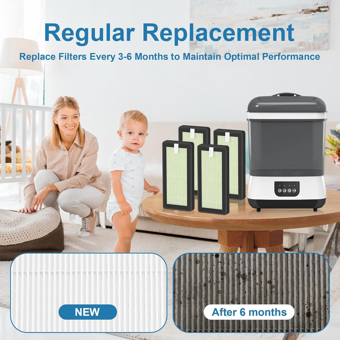 HEPA Replacement Filter Compatible with Dr. Brown's All-in-One Sterilizer and Dryer for Baby Bottles and Pacifiers (6-Pack)