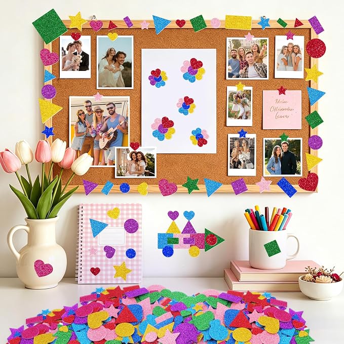 1000Pcs Glitter Foam Stickers, Colorful Self Adhesive Geometric Foam Stickers