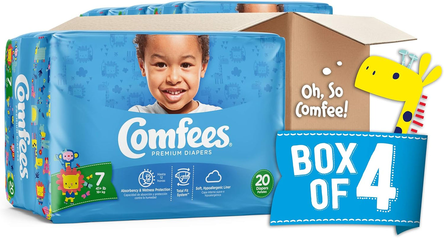 Comfees Premium Baby Diapers with Total Fit System for Boys & Girls, Size 7, 80Count