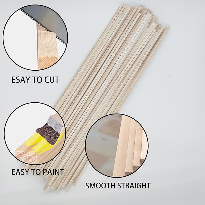 120Pcs Balsa Wood Sticks, Wood Strips Balsa Square Wooden Dowels Hardwood