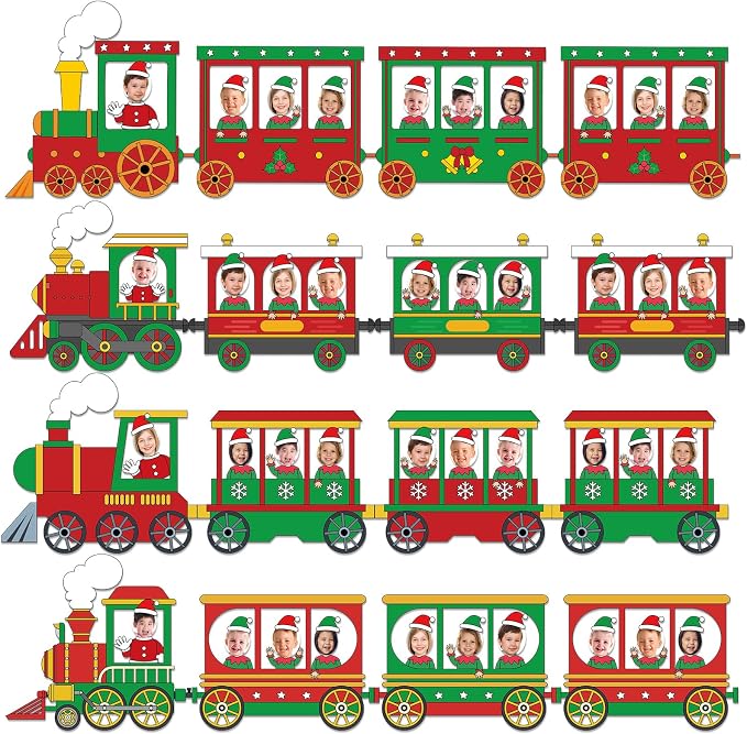 60pcs Christmas Theme Cutouts Xmas Trains Bulletin Board Decoration Set