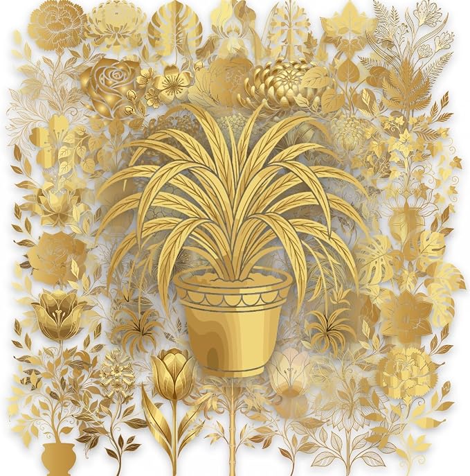 50PCS Gold Foil Floral Stickers, Metallic Botanical Decals, Waterproof PET